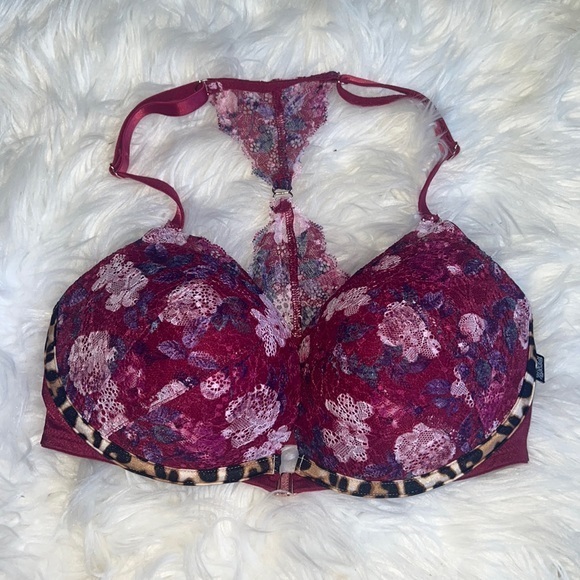 PINK BY VICTORIA SECRET Date push Up Racerback front clasp floral lace 32DD - Picture 2 of 11